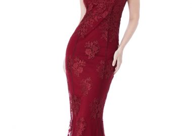 romantic luxe βραδινό φόρεμα fine δαντέλα σε μπορντώ wine - PerfectDress.gr - 