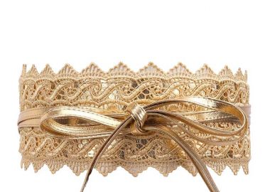romantic obi ζώνη από δαντέλα και δερματίνη σε χρυσό - PerfectDress.gr - 