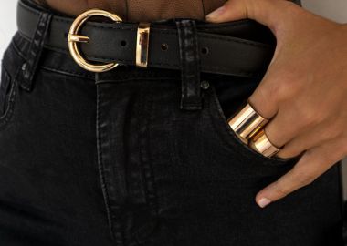 ROUND BUCKLE BLACK BELT - sense-shop - 