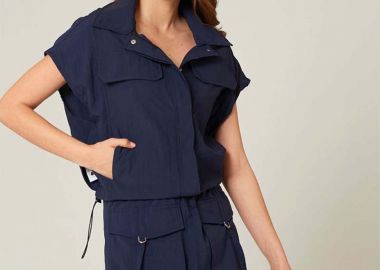 Ruby γυναίκειο σετ φούστα με πουκάμισο σκούρο μπλε - SOU - 