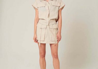 Ruby γυναίκειο σετ με φούστα πουκάμισο μπεζ - SOU - 