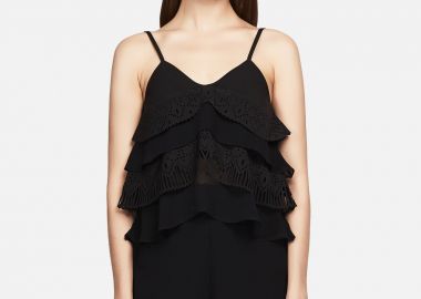 Ruffled Tank Top In Black Crepe - Cutcuutur - 
