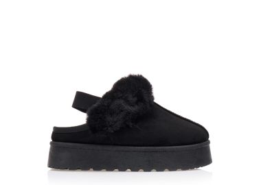 Σαμπό μαύρα σουέτ δίπατα με γούνα ΜΑΥΡΟ - Tsoukalas - 