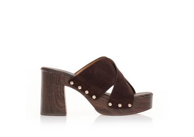Σαμπό mules με σουέτ φάσα και τρουκς ΚΑΦΕ - Tsoukalas - 