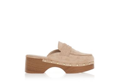 Σαμπό mules μπεζ με ξύλινο τακούνι ΜΠΕΖ - Tsoukalas - 