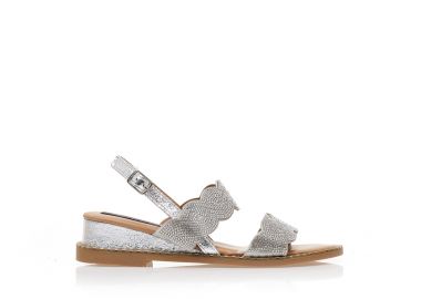 Σανδάλια ασημί δερματίνη με διπλή φάσα από στρας ΑΣΗΜΙ - Tsoukalas - 