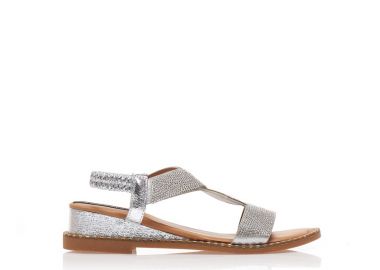 Σανδάλια ασημί δερματίνη με ιδιαίτερο σχέδιο από στρας ΑΣΗΜΙ - Tsoukalas - 