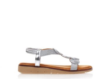 Σανδάλια ασημί δερματίνη με ιδιαίτερο σχέδιο ΑΣΗΜΙ - Tsoukalas - 
