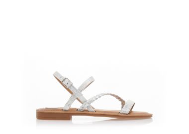 Σανδάλια ασημί δερματίνη με λοξό λουράκι από σχέδιο πλεξούδα ΑΣΗΜΙ - Tsoukalas - 