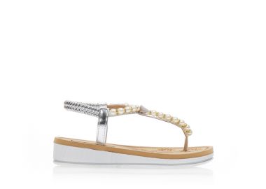 Σανδάλια ασημί δερματίνη με πέρλες και στρας ΑΣΗΜΙ - Tsoukalas - 
