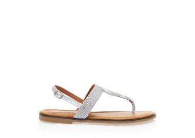 Σανδάλια ασημί δερματίνη με πλεκτό σχέδιο στη φάσα ΑΣΗΜΙ - Tsoukalas - 