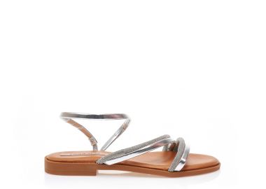 Σανδάλια ασημί δερματίνη με πολλαπλά λουράκια από στρας ΑΣΗΜΙ - Tsoukalas - 