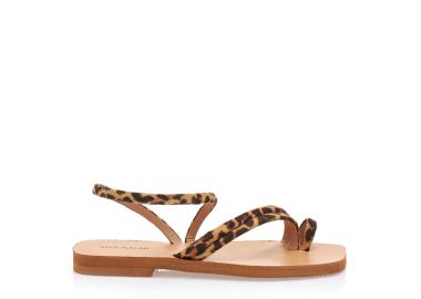 Σανδάλια χειροποίητα animal print δερματίνη με σουέτ λουράκια ΛΕΟΠΑΡ - Tsoukalas - 