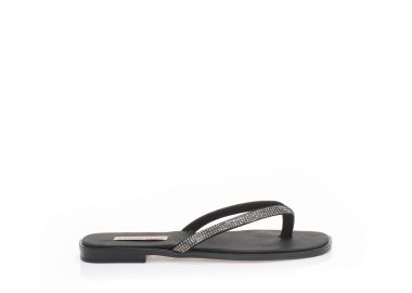 Σανδάλια χειροποίητα ανθρακί δερματίνη με διχάλα από στρας ΑΤΣΑΛΙ - Tsoukalas - 