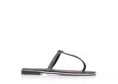 Σανδάλια χειροποίητα ανθρακί δερματίνη με ιδιαίτερο δέσιμο στη φάσα και γκλίτερ ΑΤΣΑΛΙ - Tsoukalas - 