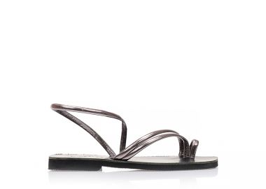 Σανδάλια χειροποίητα ανθρακί δερματίνη με λουράκια και μαύρο πάτο ΓΚΡΙ - Tsoukalas - 