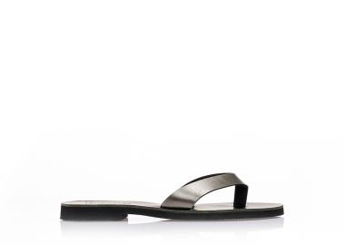 Σανδάλια χειροποίητα ανθρακί δερματίνη με μαύρο πάτο ΑΤΣΑΛΙ - Tsoukalas - 