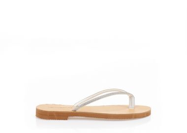 Σανδάλια χειροποίητα ασημί δερματίνη με διχάλα από στρας ΑΣΗΜΙ - Tsoukalas - 