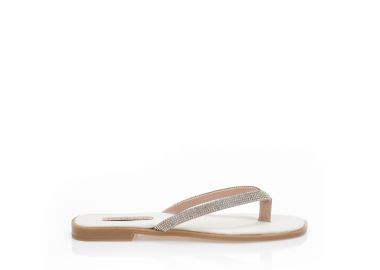 Σανδάλια χειροποίητα ασημί δερματίνη με διχάλα από στρας ΑΣΗΜΙ - Tsoukalas - 