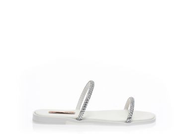 Σανδάλια χειροποίητα ασημί δερματίνη με διπλή φάσα από στρας ΑΣΗΜΙ - Tsoukalas - 