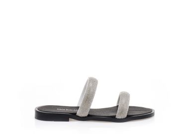 Σανδάλια χειροποίητα ασημί δερματίνη με διπλή φάσα από στρας ΑΣΗΜΙ - Tsoukalas - 