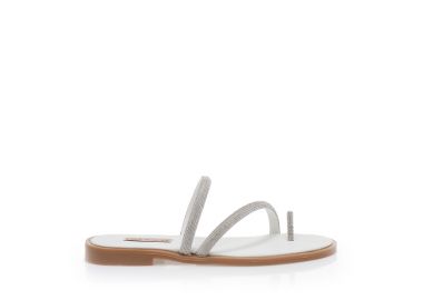Σανδάλια χειροποίητα ασημί δερματίνη με λουράκια από στρας και σχέδιο δαχτυλίδι ΑΣΗΜΙ - Tsoukalas - 