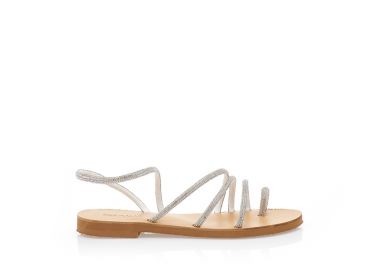 Σανδάλια χειροποίητα ασημί δερματίνη με λουράκια από στρας και σχέδιο δαχτυλίδι ΑΣΗΜΙ - Tsoukalas - 