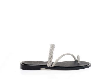 Σανδάλια χειροποίητα ασημί δερματίνη με σχέδιο δαχτυλίδι ΑΣΗΜΙ - Tsoukalas - 