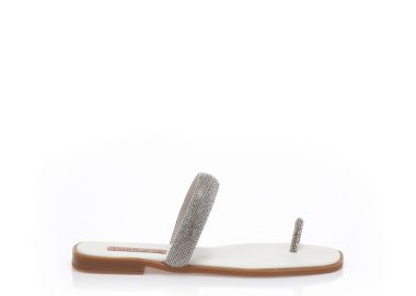 Σανδάλια χειροποίητα ασημί δερματίνη με σχέδιο δαχτυλίδι και φάσα από στρας ΑΣΗΜΙ - Tsoukalas - 