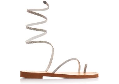 Σανδάλια χειροποίητα ασημί δερματίνη με σχέδιο δαχτυλίδι και λουράκια από στρας ΑΣΗΜΙ - Tsoukalas - 