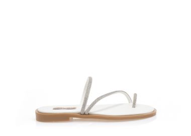 Σανδάλια χειροποίητα ασημί δερματίνη με σχέδιο δαχτυλίδι και λουράκια από στρας ΑΣΗΜΙ - Tsoukalas - 