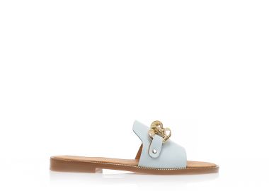 Σανδάλια χειροποίητα γαλάζια δερματίνη με χρυσή διακοσμητική αλυσίδα ΓΑΛΑΖΙΟ - Tsoukalas - 