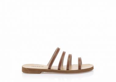 Σανδάλια χειροποίητα κάμελ δερματίνη με πολλαπλά λουράκια ΤΑΜΠΑ - Tsoukalas - 