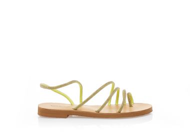 Σανδάλια χειροποίητα κίτρινα δερματίνη με λουράκια από στρας και σχέδιο δαχτυλίδι ΚΙΤΡΙΝΟ - Tsoukalas - 