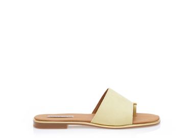 Σανδάλια χειροποίητα κίτρινα δερματίνη με σουέτ φάσα και σχέδιο δαχτυλίδι ΚΙΤΡΙΝΟ - Tsoukalas - 