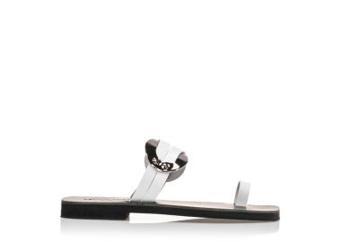 Σανδάλια χειροποίητα λευκά δερματίνη με ανθρακί στοιχεία ΛΕΥΚΟ - Tsoukalas - 