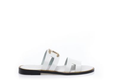 Σανδάλια χειροποίητα λευκά δερματίνη με διπλή φάσα και διακοσμητική αγκράφα ΛΕΥΚΟ - Tsoukalas - 