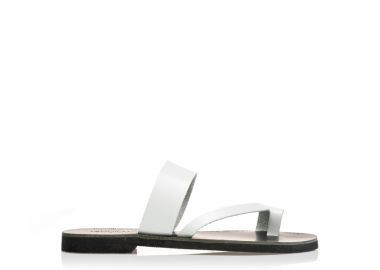 Σανδάλια χειροποίητα λευκά δερματίνη με φάσα και λοξό λουράκι ΛΕΥΚΟ - Tsoukalas - 