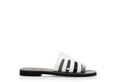 Σανδάλια χειροποίητα λευκά δερματίνη με ιδιαίτερο σχέδιο στη φάσα ΛΕΥΚΟ - Tsoukalas - 