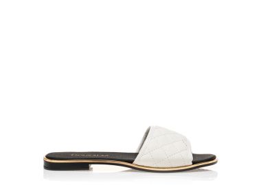Σανδάλια χειροποίητα λευκά δερματίνη με καπιτονέ σχέδιο στη φάσα ΛΕΥΚΟ - Tsoukalas - 