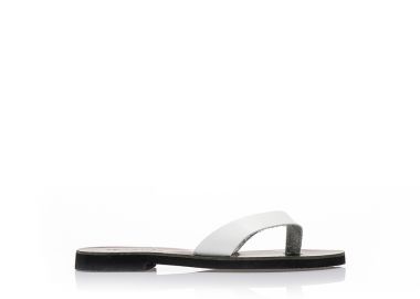 Σανδάλια χειροποίητα λευκά δερματίνη με μαύρο πάτο ΛΕΥΚΟ - Tsoukalas - 