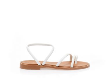 Σανδάλια χειροποίητα λευκά δερματίνη με σχέδιο δαχτυλίδι ΛΕΥΚΟ - Tsoukalas - 