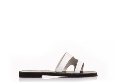 Σανδάλια χειροποίητα λευκά δερματίνη με σχέδιο στη φάσα ΛΕΥΚΟ - Tsoukalas - 