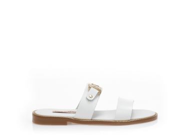 Σανδάλια χειροποίητα λευκά δερματίνη μπαρέτα και αγκράφα στη φάσα ΛΕΥΚΟ - Tsoukalas - 
