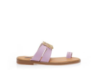 Σανδάλια χειροποίητα λιλά δερματίνη με αγκράφα στη φάσα και σχέδιο δαχτυλίδι ΛΙΛΑ - Tsoukalas - 