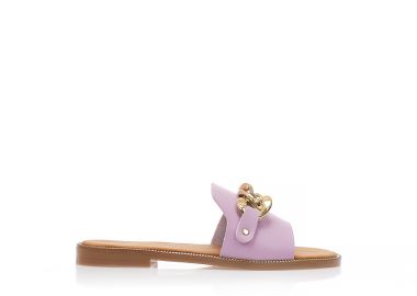 Σανδάλια χειροποίητα λιλά δερματίνη με χρυσή διακοσμητική αλυσίδα ΜΩΒ - Tsoukalas - 