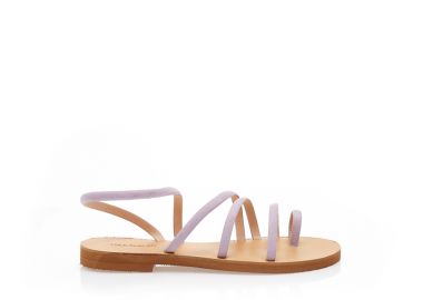 Σανδάλια χειροποίητα λιλά δερματίνη με πολλαπλά σουέτ λουράκια και σχέδιο δαχτυλίδι ΜΩΒ - Tsoukalas - 