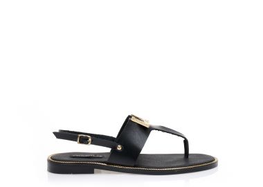 Σανδάλια χειροποίητα μαύρα δερματίνη με αγκράφα στη φάσα και τρουκς στη σόλα ΜΑΥΡΟ - Tsoukalas - 