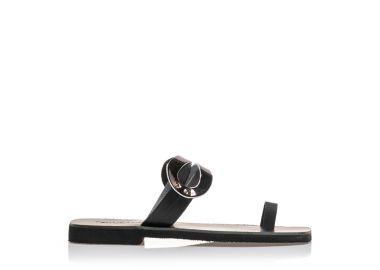 Σανδάλια χειροποίητα μαύρα δερματίνη με ανθρακί στοιχεία ΜΑΥΡΟ - Tsoukalas - 