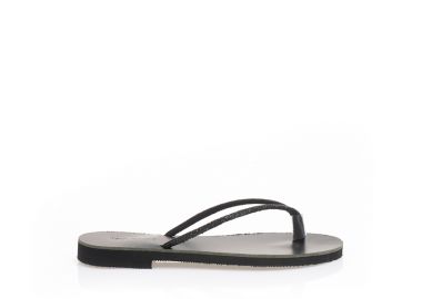 Σανδάλια χειροποίητα μαύρα δερματίνη με διχάλα από στρας ΜΑΥΡΟ - Tsoukalas - 